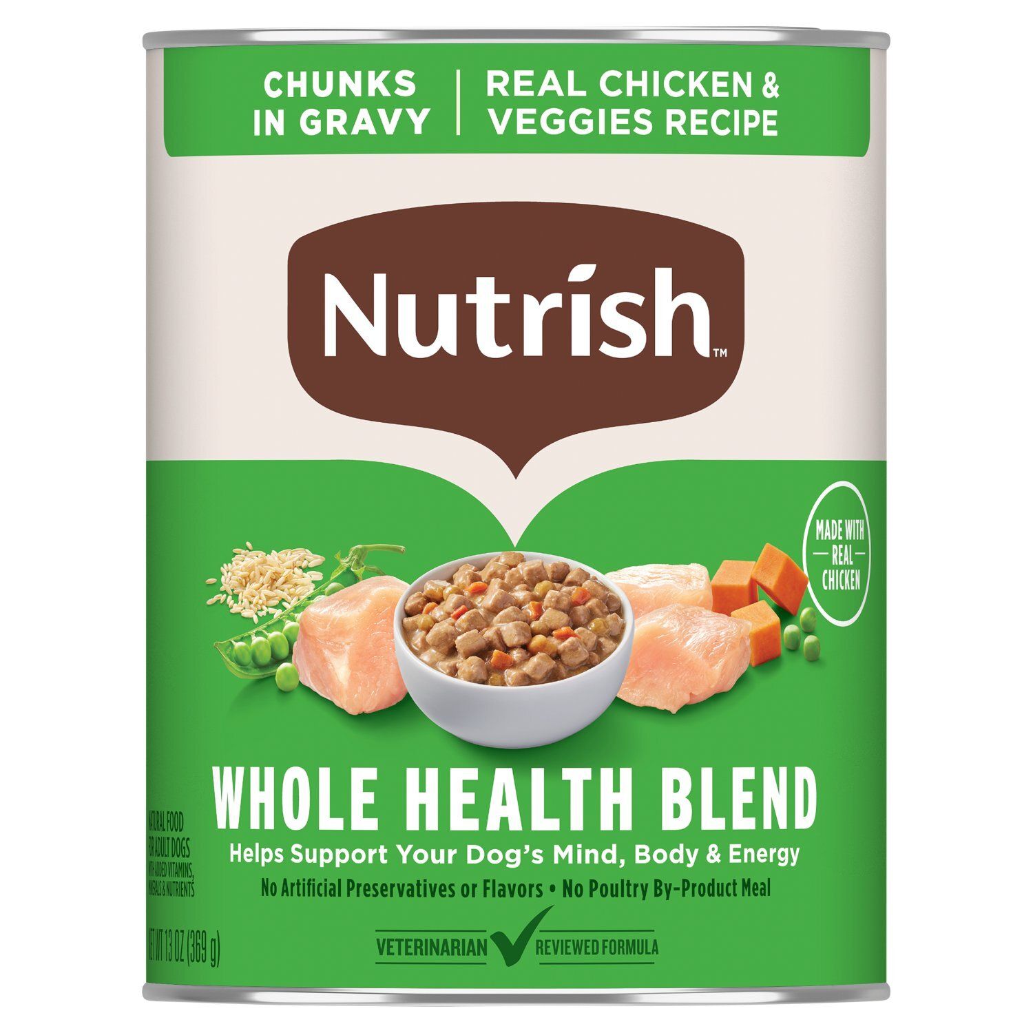 Nutrish Chunks in Gravy Real Chicken &amp; Veggies Whole Health Blend Food for Adult Dogs, 13 oz