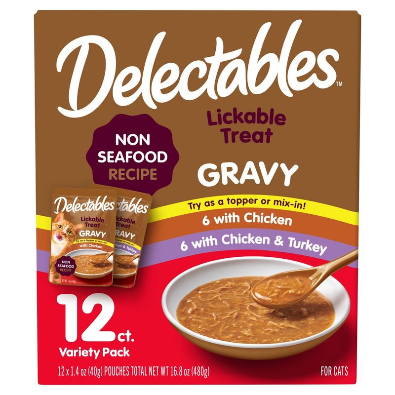 Delectables Lickable Treat Gravy with Chicken &amp; Turkey For Cats Variety Pack, 1.4 oz, 12 count