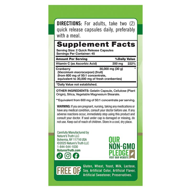 Nature's Truth Triple Strength Cranberry Concentrate Plus Vitamin C Herbal Supplement, 90 count