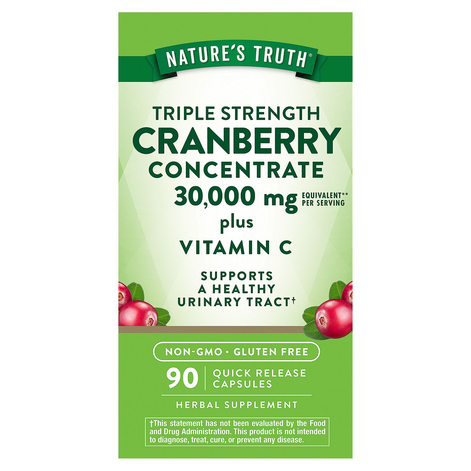 Nature's Truth Triple Strength Cranberry Concentrate Plus Vitamin C Herbal Supplement, 90 count