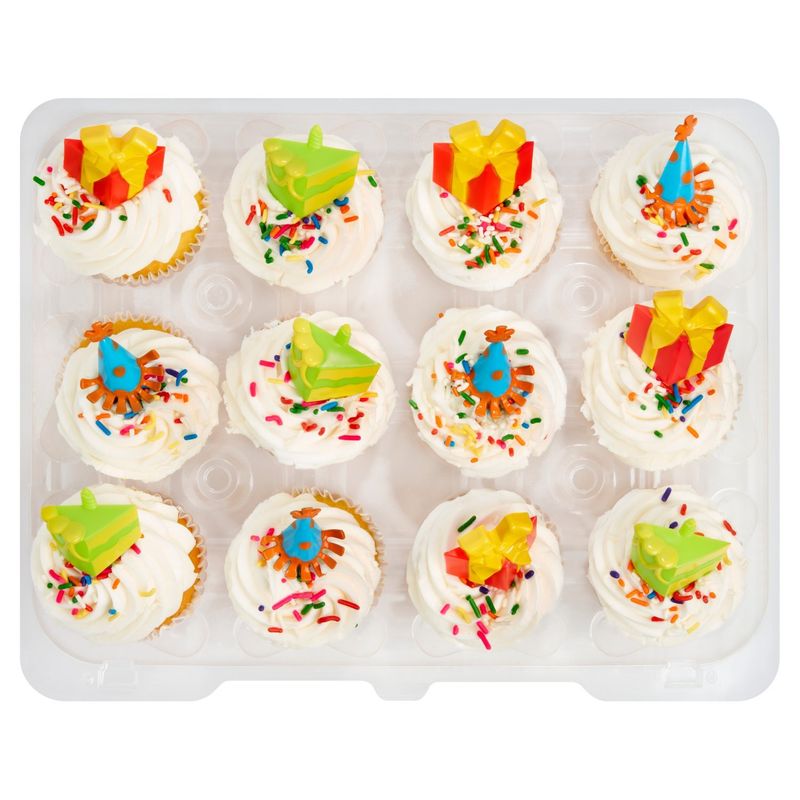 12 Pack Yellow Cupcakes W/ Vanilla Icing &amp; Picks