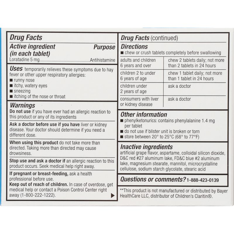 TopCare Children's Allergy Relief Chewable Loratadine 5mg Tablets, 30 count