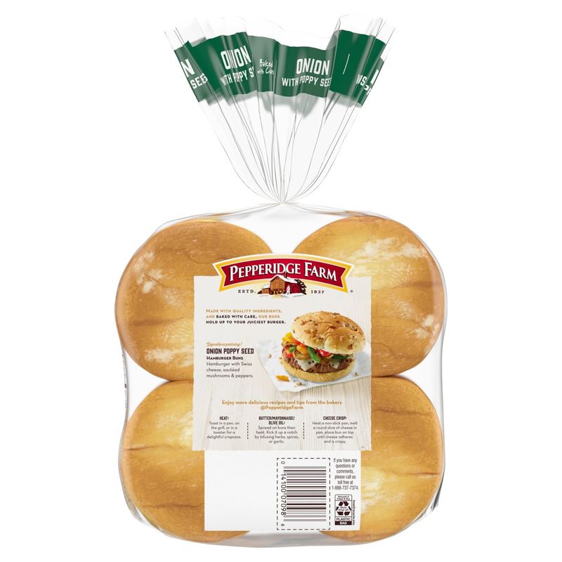 Pepperidge Farm Bakery Classics Onion with Poppy Seeds Hamburger Buns, 8 count, 15 oz
