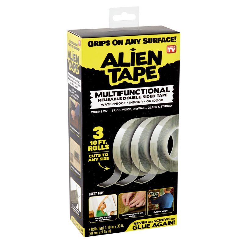 Alien Tape Multifunctional Reusable Double-Sided Tape, 1.18 in. x 10ft., 3 count
