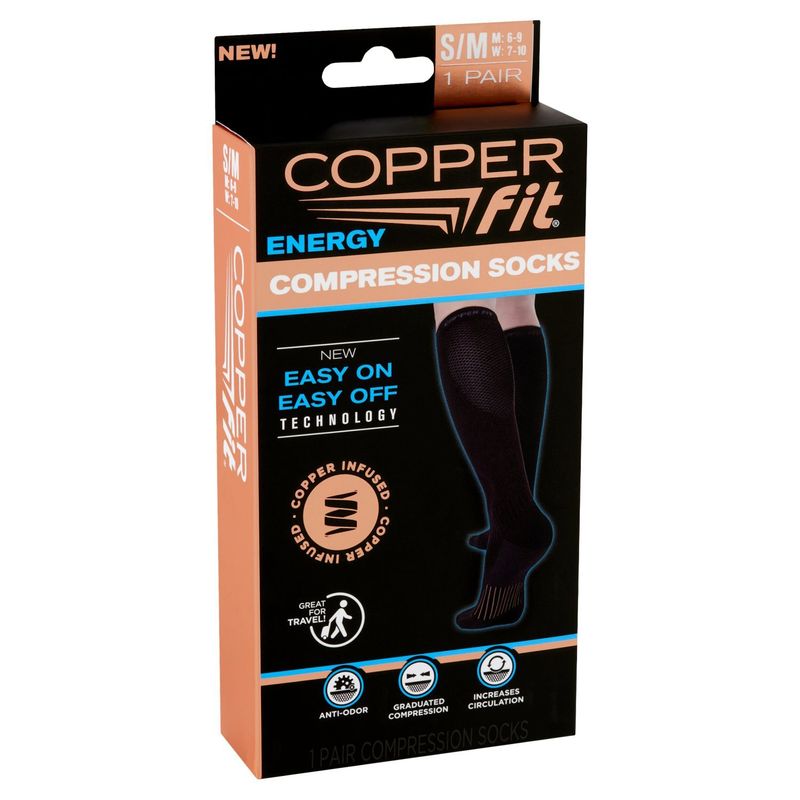 Copper Fit Energy Compression Socks, S/M, 1 pair