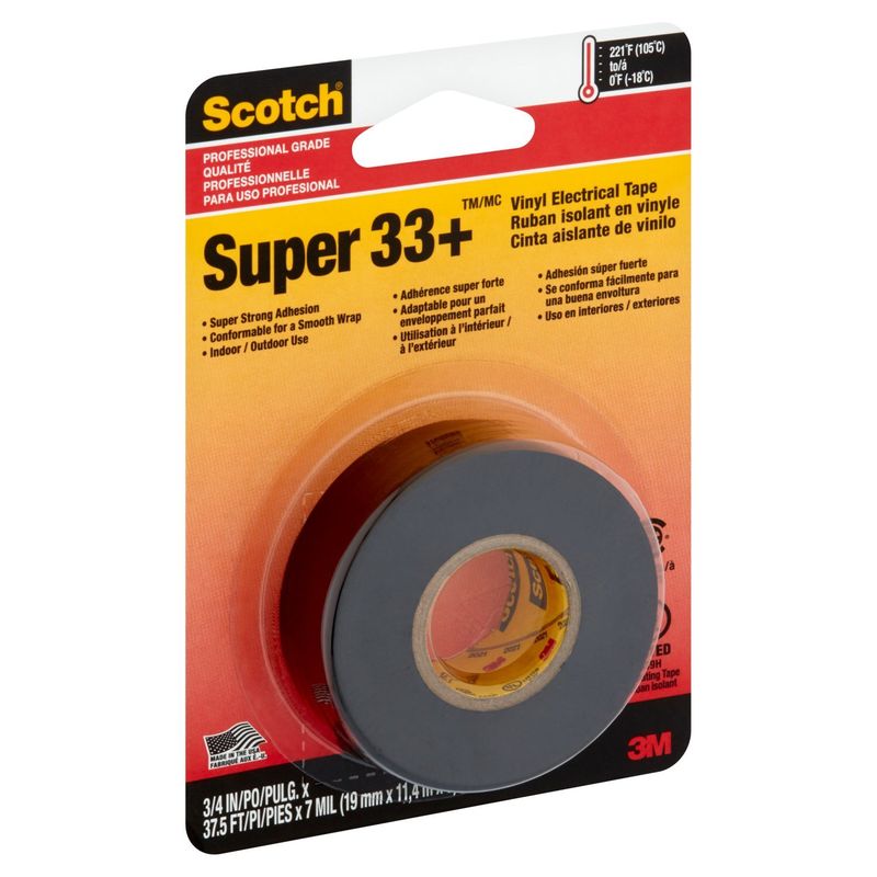Scotch® Super 33+ Vinyl Electrical Tape, 0.75 in. x 12.5 yd. x 7 mil