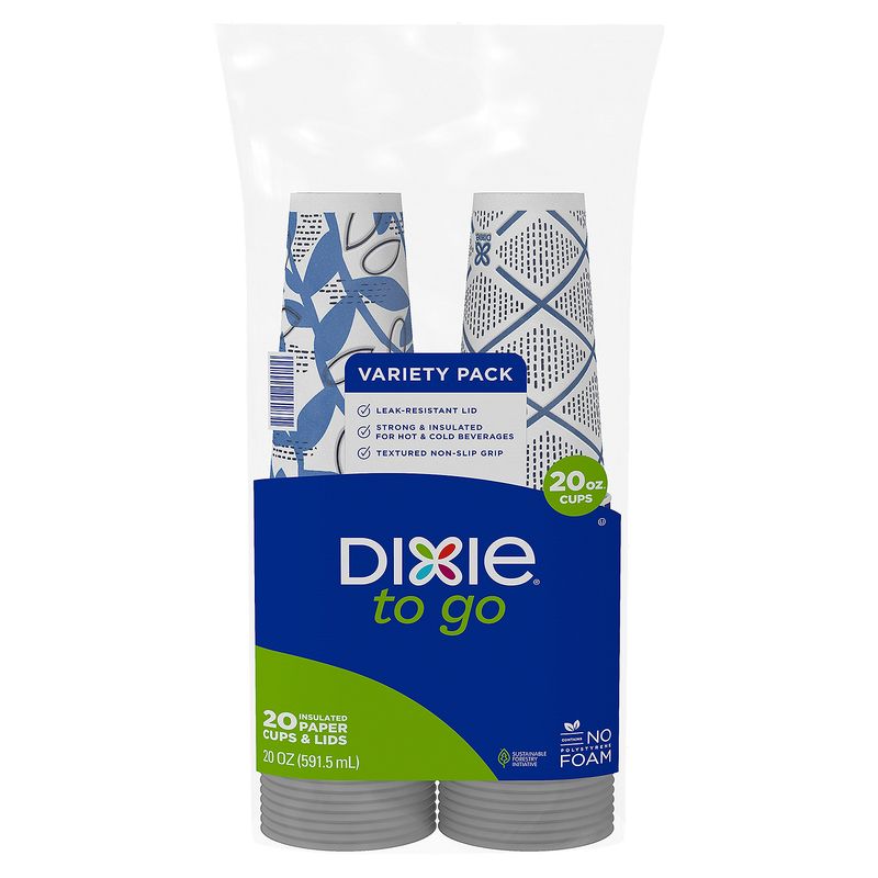 Dixie To Go 20 oz Insulated Paper Cups &amp; Lids Variety Pack, 20 count