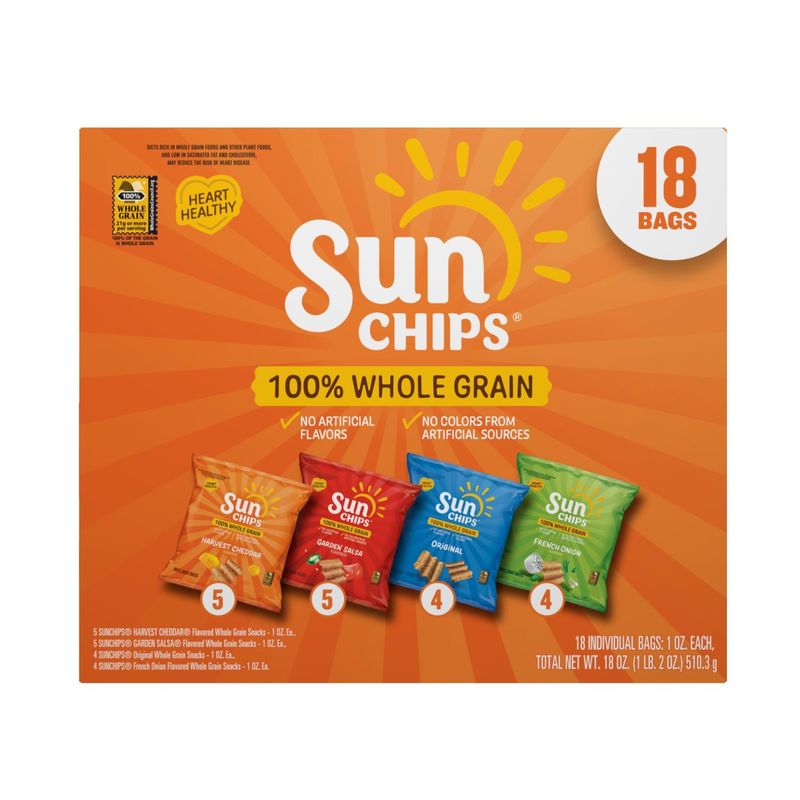 SunChips Whole Grain Snacks Variety Pack, 18 Oz, 18 Count