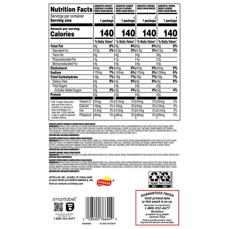 SunChips Whole Grain Snacks Variety Pack, 18 Oz, 18 Count