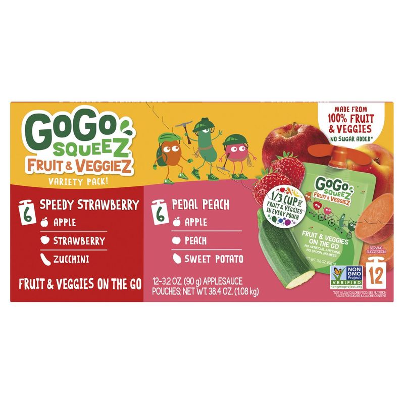 Materne GoGo Squeez Fruit &amp; Veggies on the Go Variety Pack, 3.2 oz, 12 count