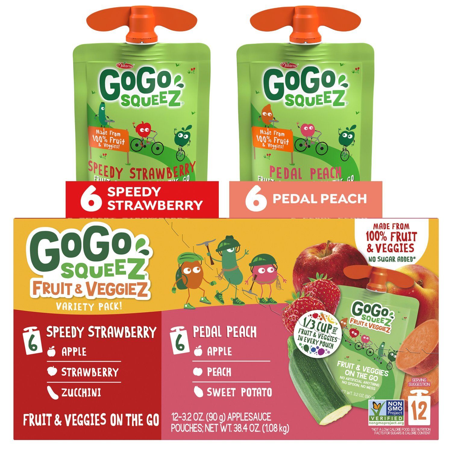 Materne GoGo Squeez Fruit &amp; Veggies on the Go Variety Pack, 3.2 oz, 12 count