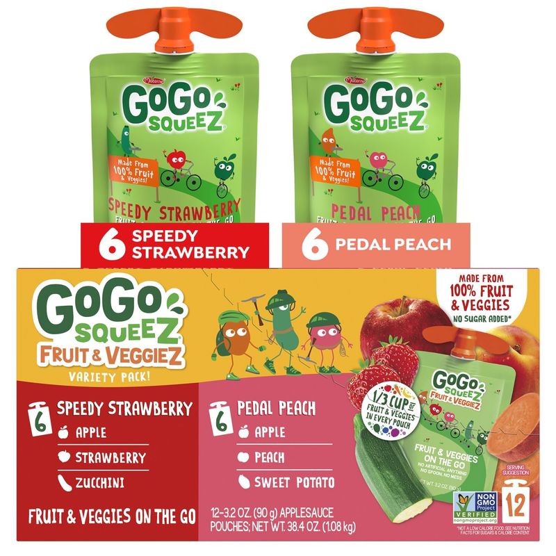 Materne GoGo Squeez Fruit &amp; Veggies on the Go Variety Pack, 3.2 oz, 12 count