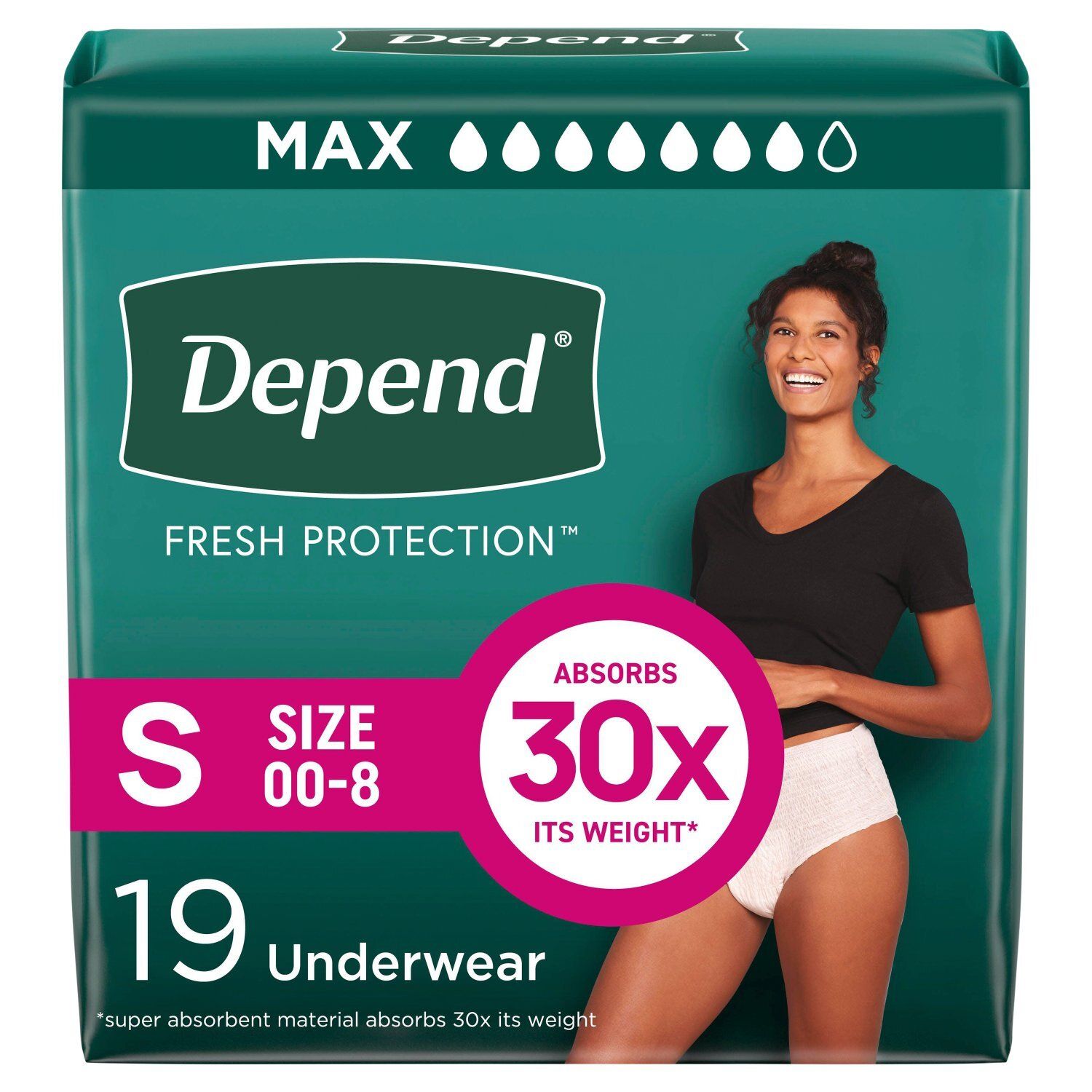 Depend Fresh Protection Maximum Underwear, Size S, 19 count