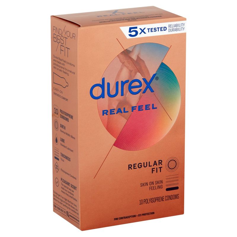 Durex Real Feel Regular Fit Polyisoprene Condoms, 10 count