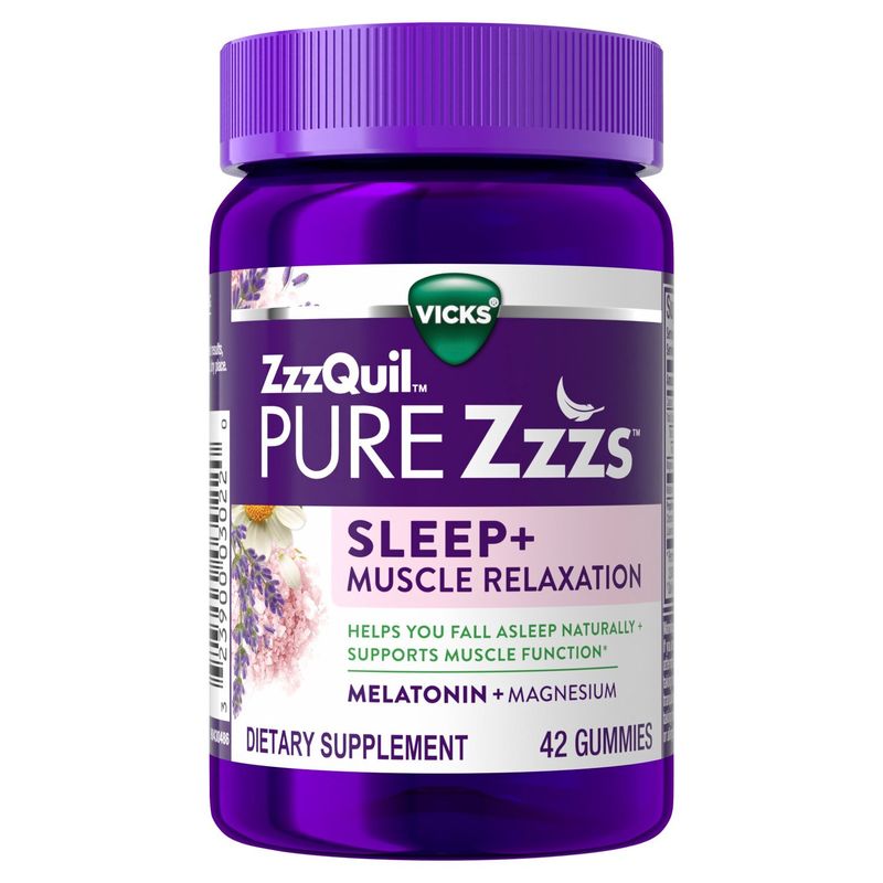 ZzzQuil PURE Zzzs Sleep+ Muscle Relaxation Melatonin Sleep Aid Gummies, Supports Healthy Muscle Fun