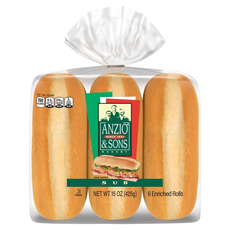 Anzio &amp; Sons Bakery Sub Enriched Rolls, 6 count, 15 oz