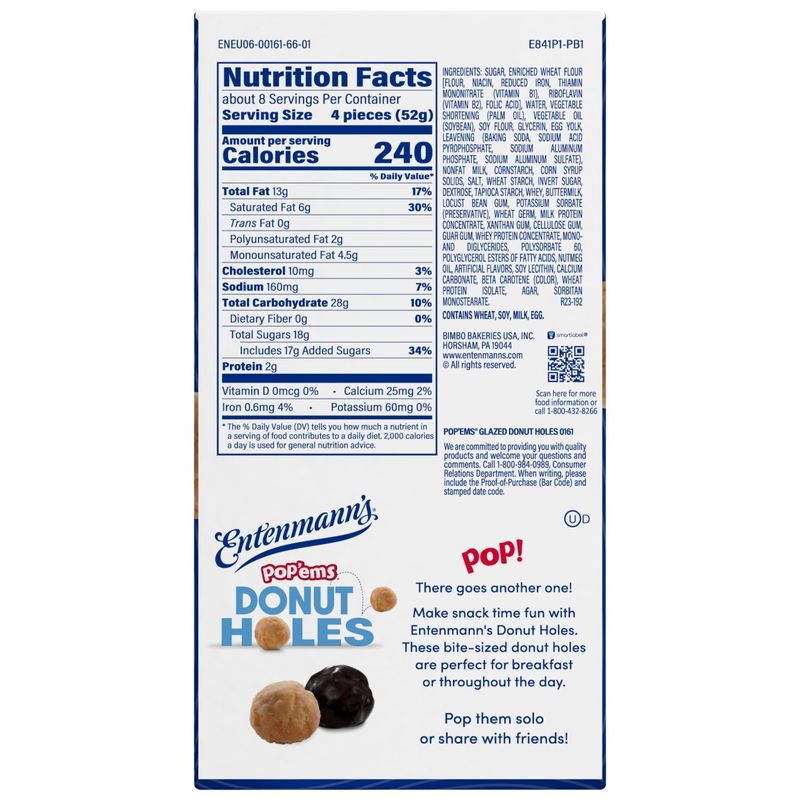 Entenmann's Pop'ems Glazed Donut Holes, 15 oz