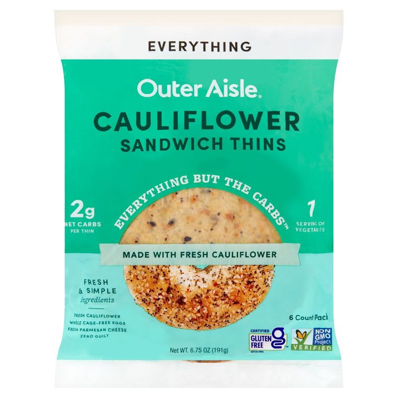 Outer Aisle Cauliflower Everything Sandwich Thins, 6 count, 6.75 oz