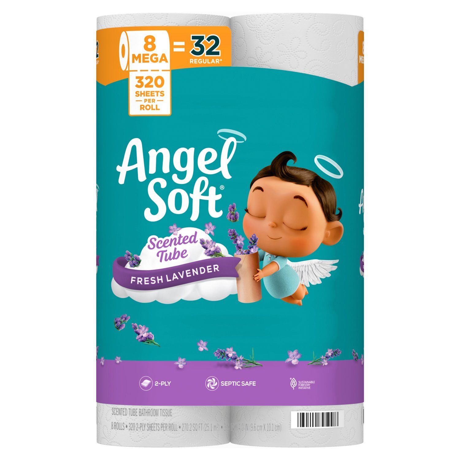 Angel Soft Fresh Lavender Scented Tube Bathroom Tissue, 320 2-ply sheets per roll, 8 count