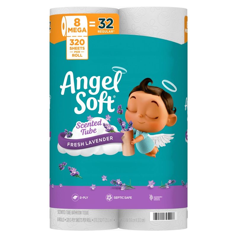 Angel Soft Fresh Lavender Scented Tube Bathroom Tissue, 320 2-ply sheets per roll, 8 count