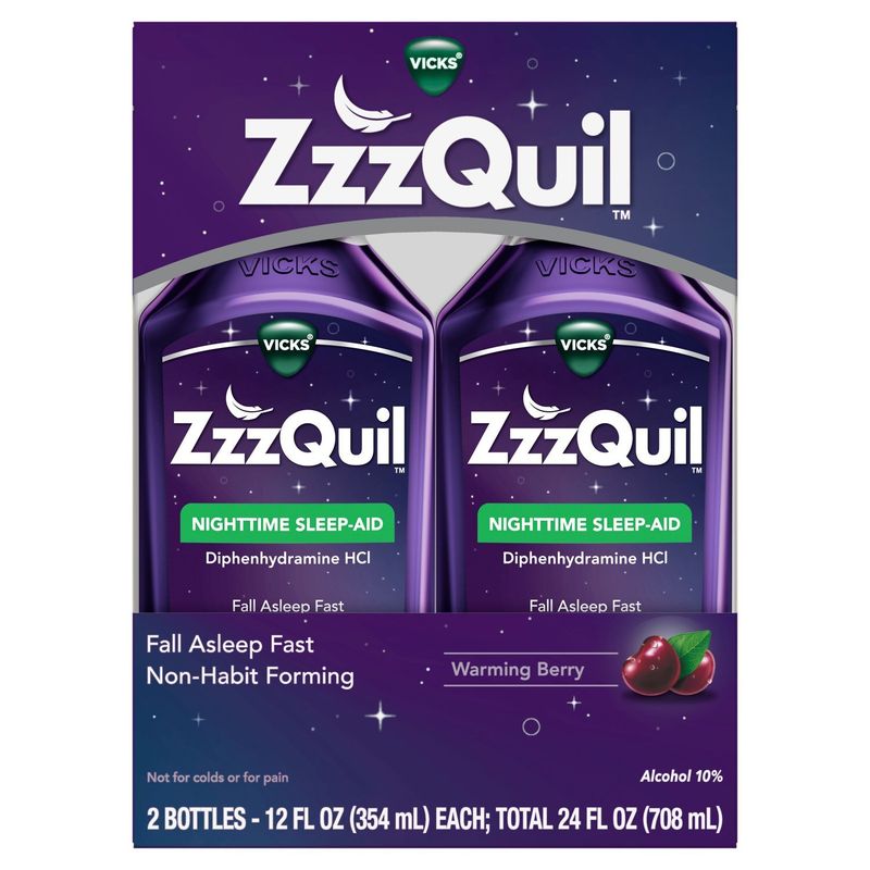 ZzzQuil Liquid Sleep Aid, Diphenhydramine 50mg HCl, Nighttime Sleep Aid Liquid, Sleep Aids for Adul