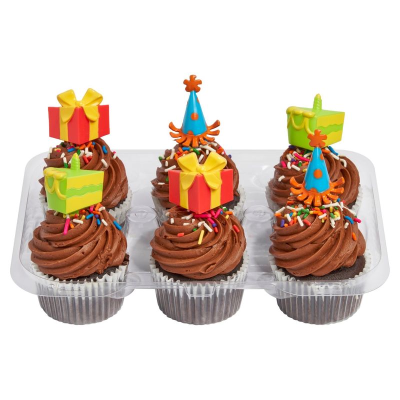 6 Pack Chocolate Cupcakes W/ Chocolate Icing &amp; Picks