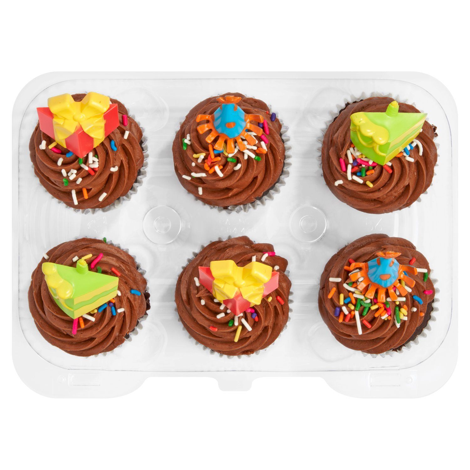6 Pack Chocolate Cupcakes W/ Chocolate Icing &amp; Picks