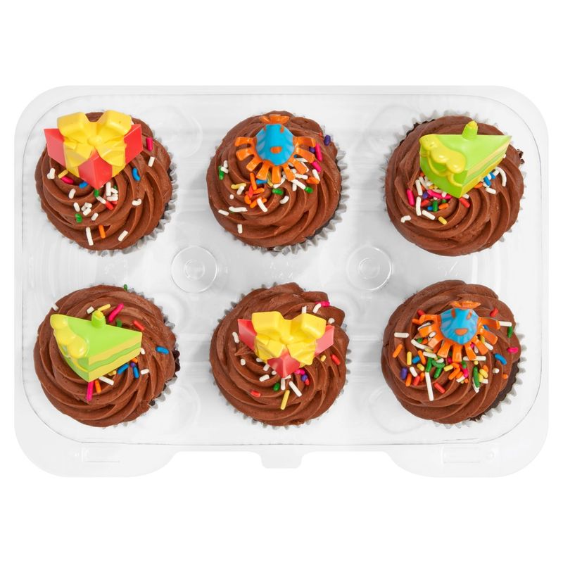 6 Pack Chocolate Cupcakes W/ Chocolate Icing &amp; Picks