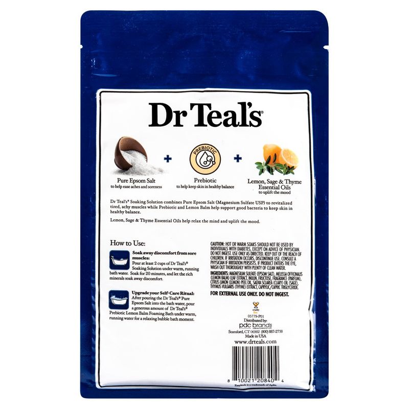 Dr Teal's Prebiotic Lemon Balm Pure Epsom Salt Soaking Solution, 3 lbs