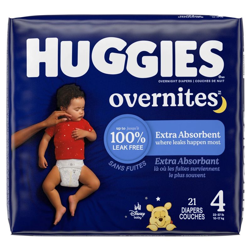Huggies Overnites Disney Baby Overnight Diapers, Size 4, 22-37 lb, 21 count