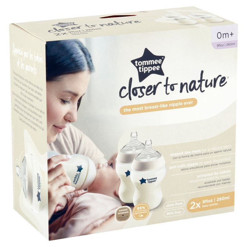 Tommee Tippee Closer to Nature 9fl oz Slow Flow Baby Bottles, 0m+, 2 count