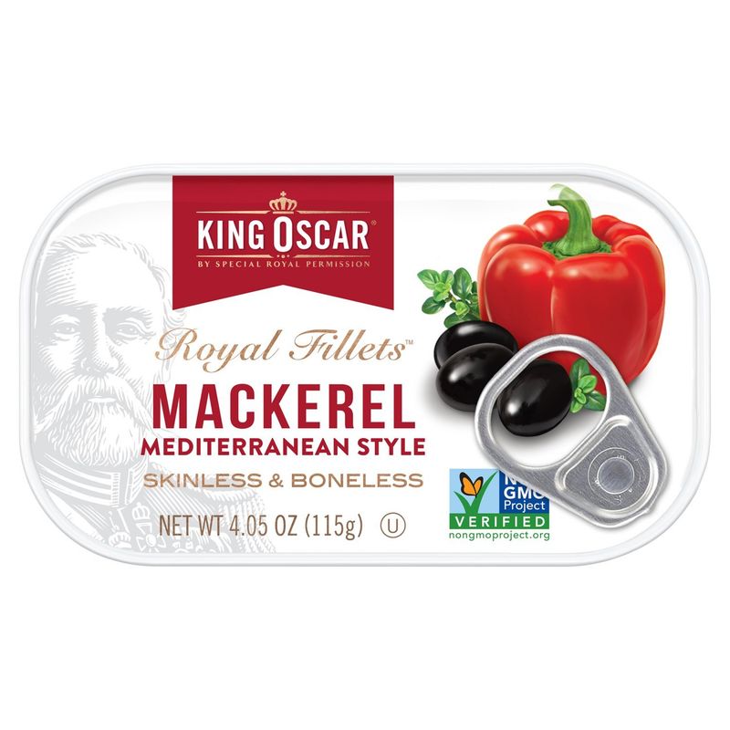 King Oscar Royal Fillets Skinless &amp; Boneless Mackerel Mediterranean Style, 4.05 oz