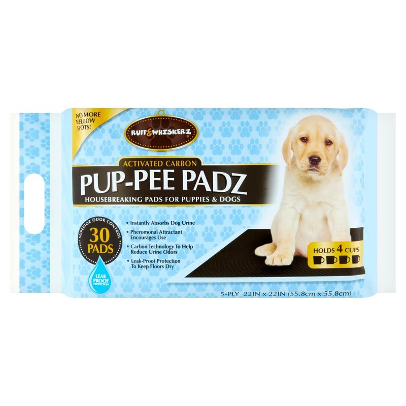 Ruff &amp; Whiskerz Pup-Pee Padz Activated Carbon 5-Ply Housebreaking Pads for Puppies &amp; Dogs, 30 count