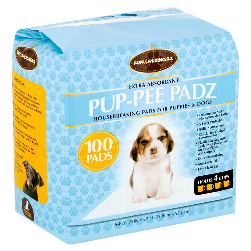 Ruff &amp; Whiskerz Pup-Pee Padz Extra Absorbant 5-Ply Housebreaking Pads for Puppies &amp; Dogs, 100 count