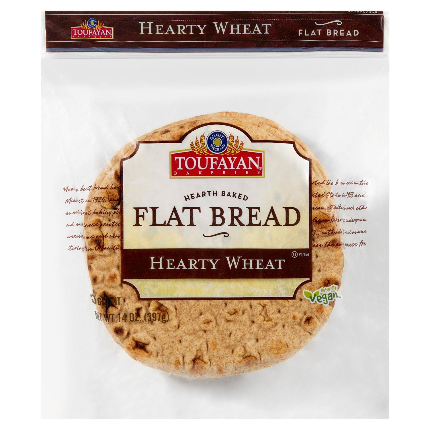 Toufayan Bakeries Hearth Baked Hearty Wheat Flat Bread, 5 count, 14 oz