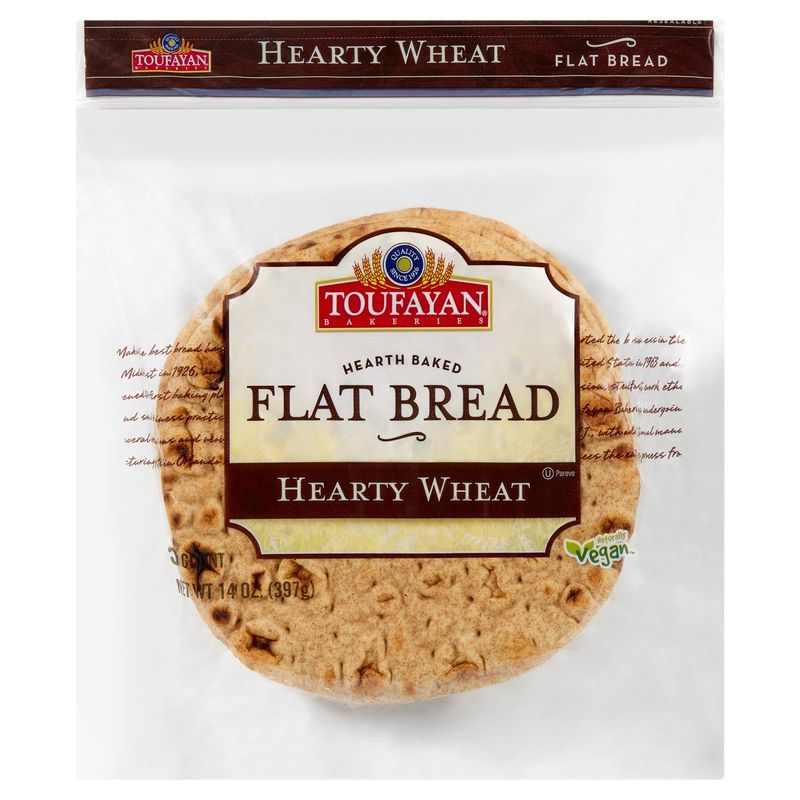 Toufayan Bakeries Hearth Baked Hearty Wheat Flat Bread, 5 count, 14 oz