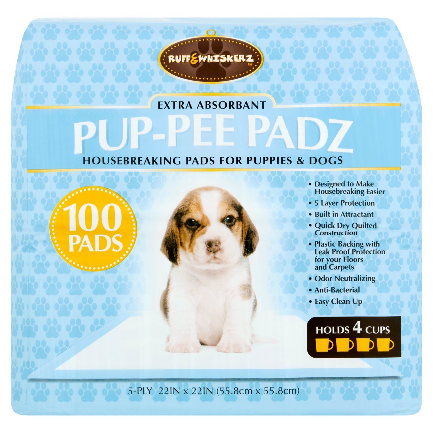 Ruff &amp; Whiskerz Pup-Pee Padz Extra Absorbant 5-Ply Housebreaking Pads for Puppies &amp; Dogs, 100 count
