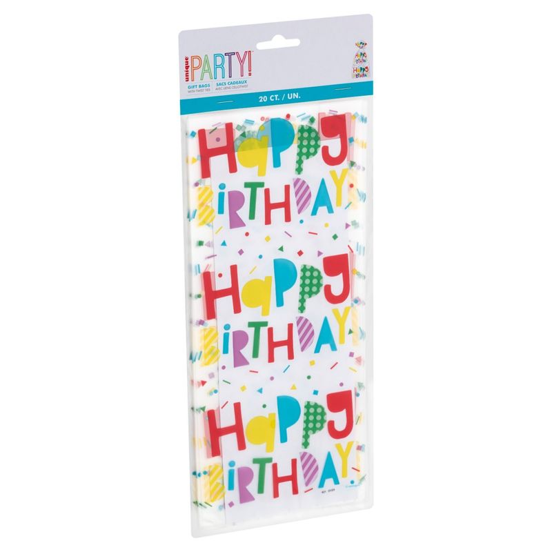 Unique Party!  Happy Birthday Gift Bags with Twist Ties, 20 count