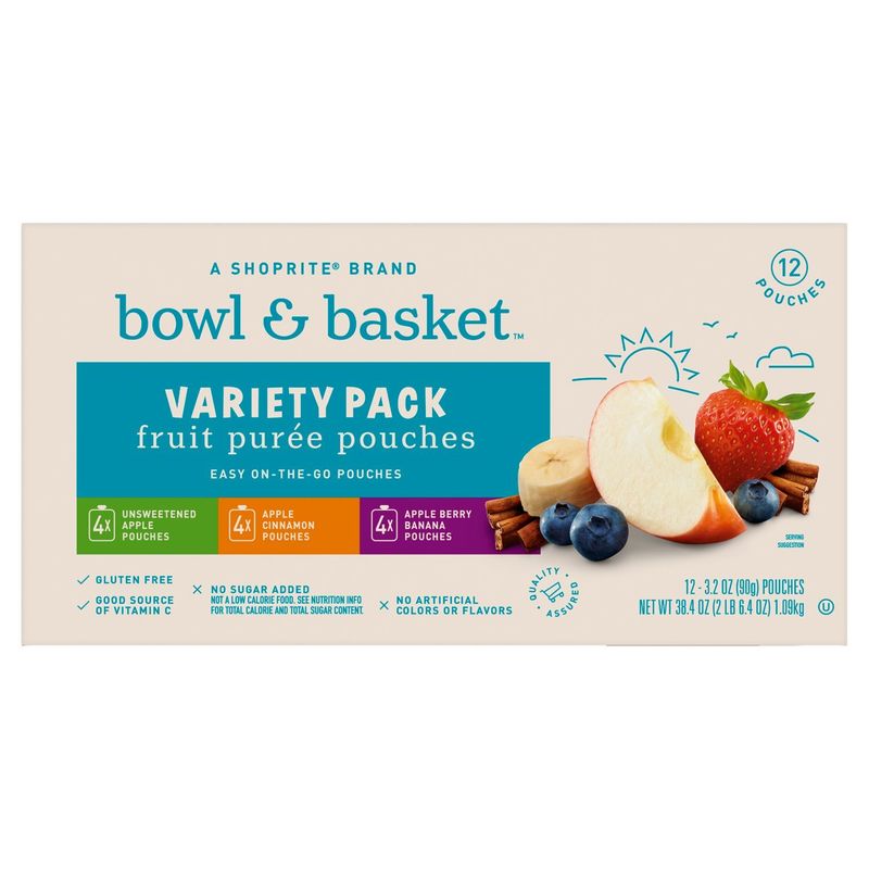 Bowl &amp; Basket Fruit Purée Pouches Variety Pack, 3.2 oz,12 count