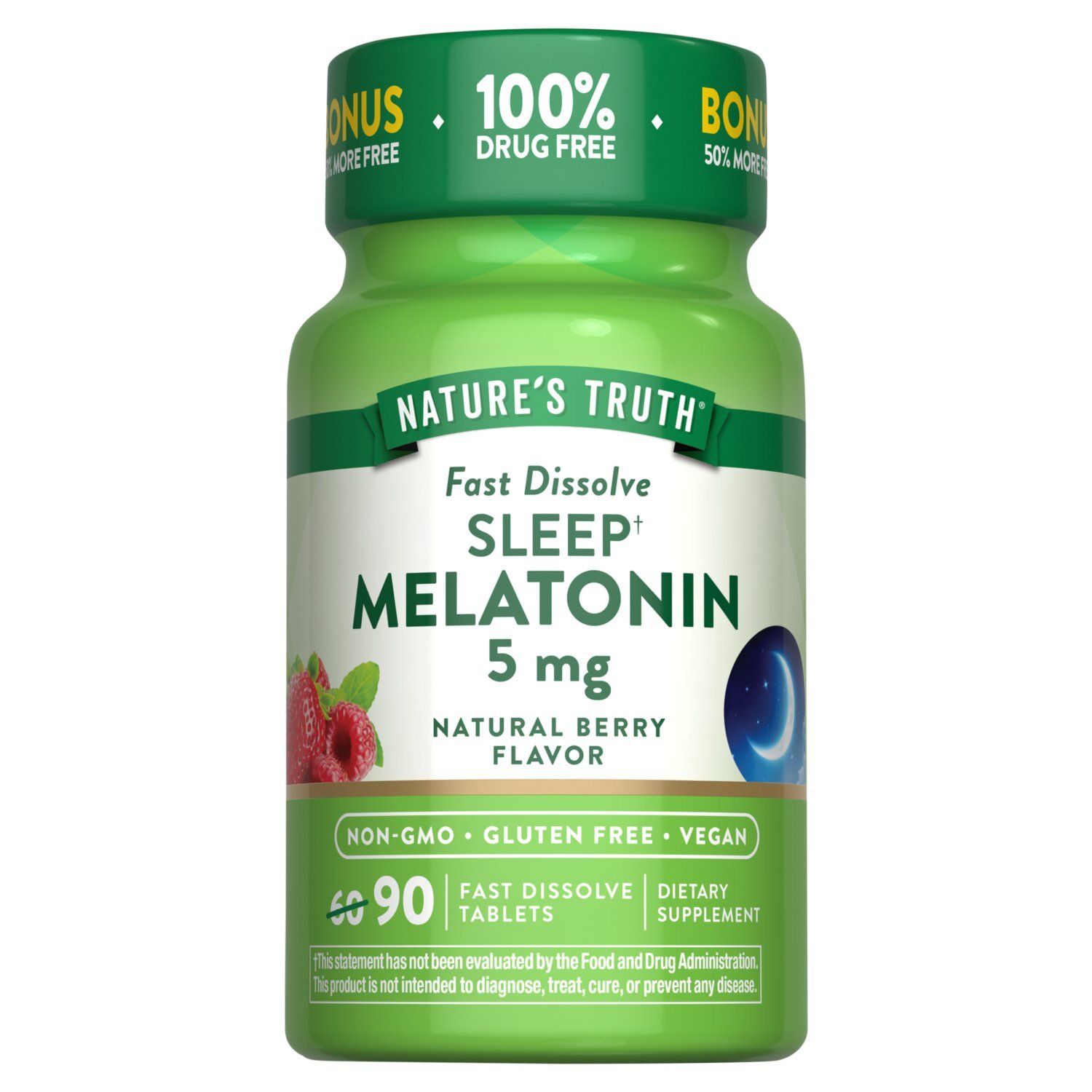Nature's Truth Natural Berry Flavor Fast Dissolve Sleep Melatonin Dietary Supplement, 5 mg, 90 count