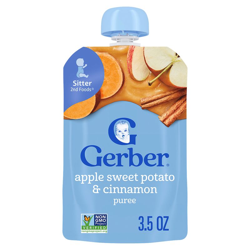 Gerber Apple Sweet Potato &amp; Cinnamon Puree Baby Food, Sitter, 3.5 oz