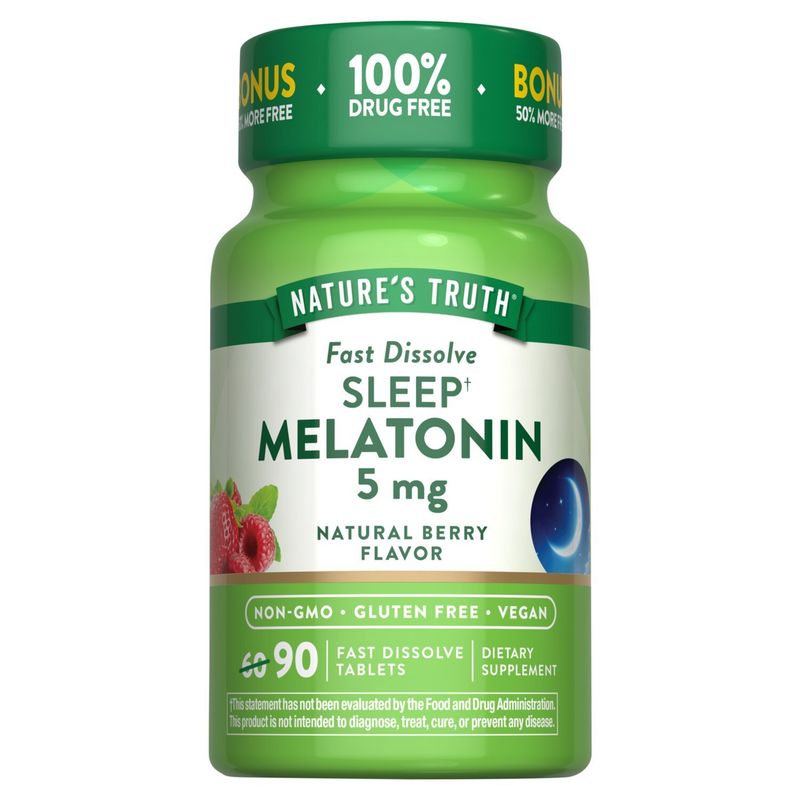 Nature's Truth Natural Berry Flavor Fast Dissolve Sleep Melatonin Dietary Supplement, 5 mg, 90 count