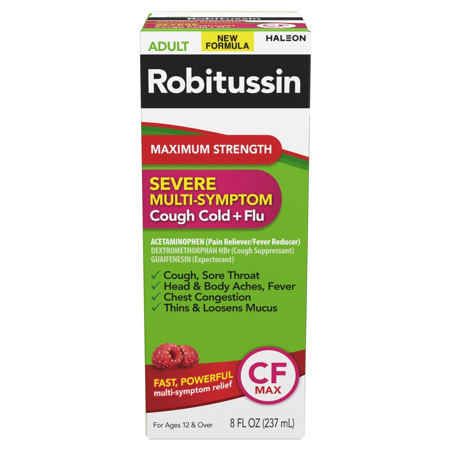 Robitussin Adult Maximum Strength Severe Multi-Symptom Cough Cold + Flu, for Ages 12 &amp; Over, 8 fl oz