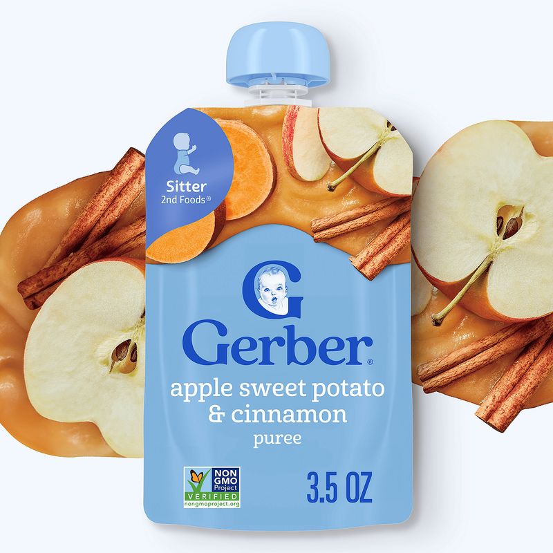 Gerber Apple Sweet Potato &amp; Cinnamon Puree Baby Food, Sitter, 3.5 oz