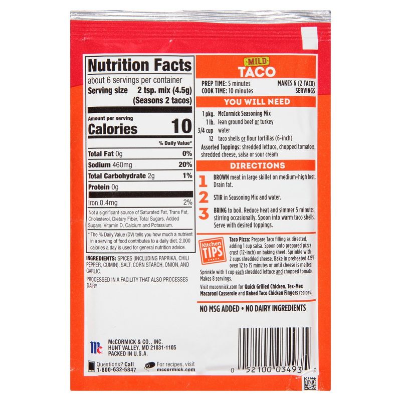 McCormick Mild Taco Seasoning Mix, 1 oz