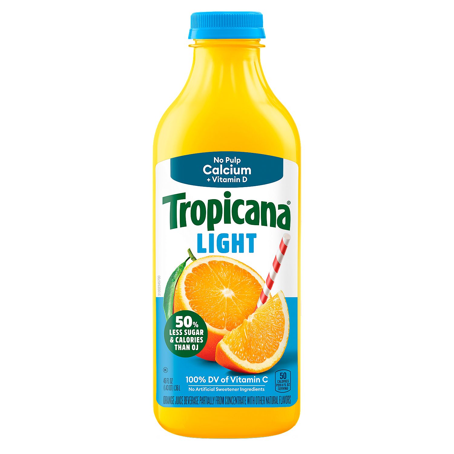 Tropicana Light Orange Juice, No Pulp With Calcium, 46 Fl Oz Bottle