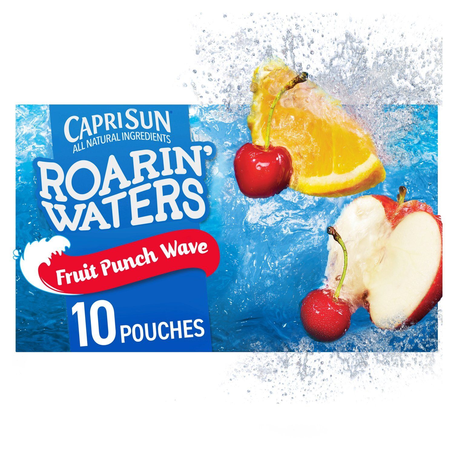 Capri Sun Roarin' Waters Fruit Punch Wave Flavored Water Beverage, 6 fl oz, 10 count
