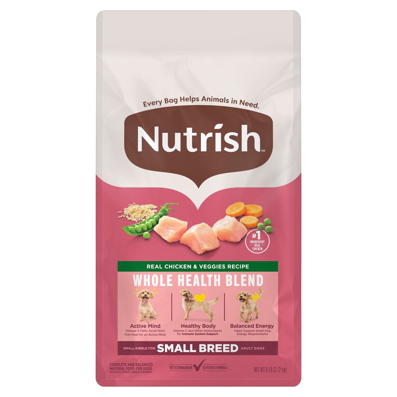 Nutrish Real Chicken &amp; Veggies Recipe Complete &amp; Balanced Natural Food for Dogs, 6 lb