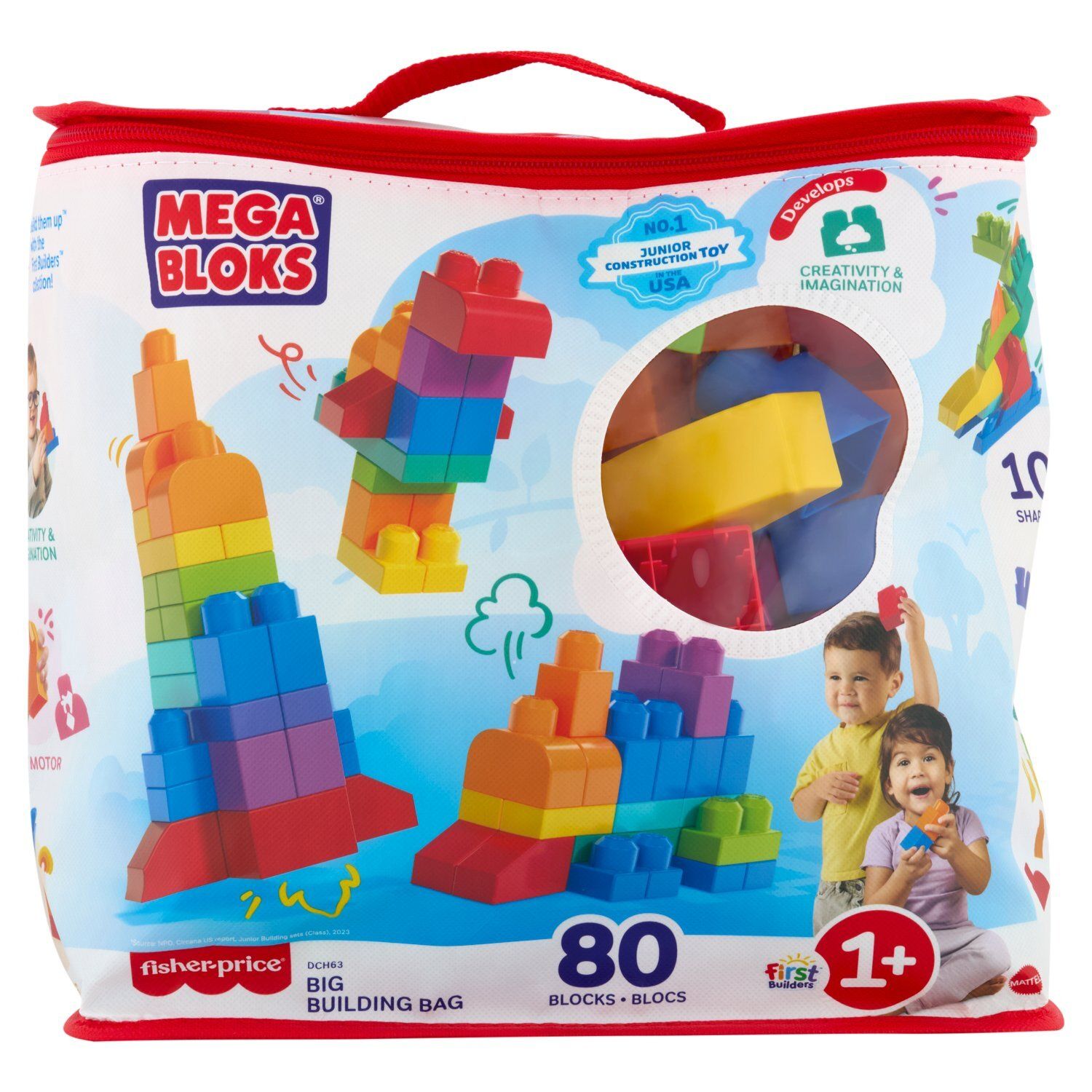 Fisher Price Mega Bloks First Builders Big Building Bag Junior Construction Toy, 1+, 80 count