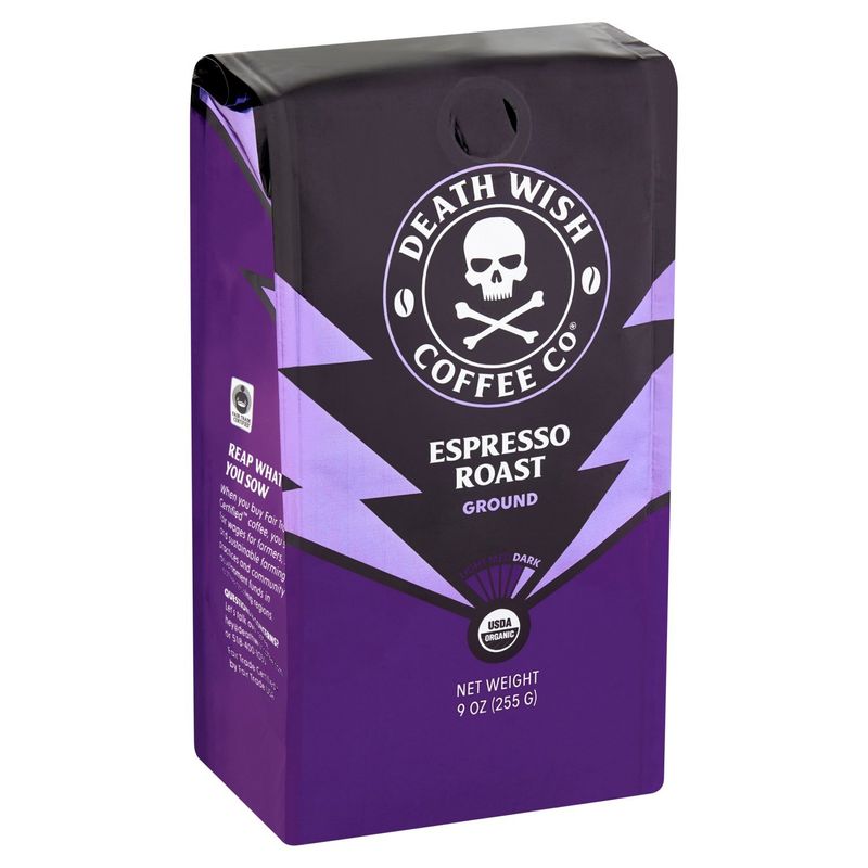 Death Wish Coffee Co Dark Espresso Roast Ground Coffee, 9 oz